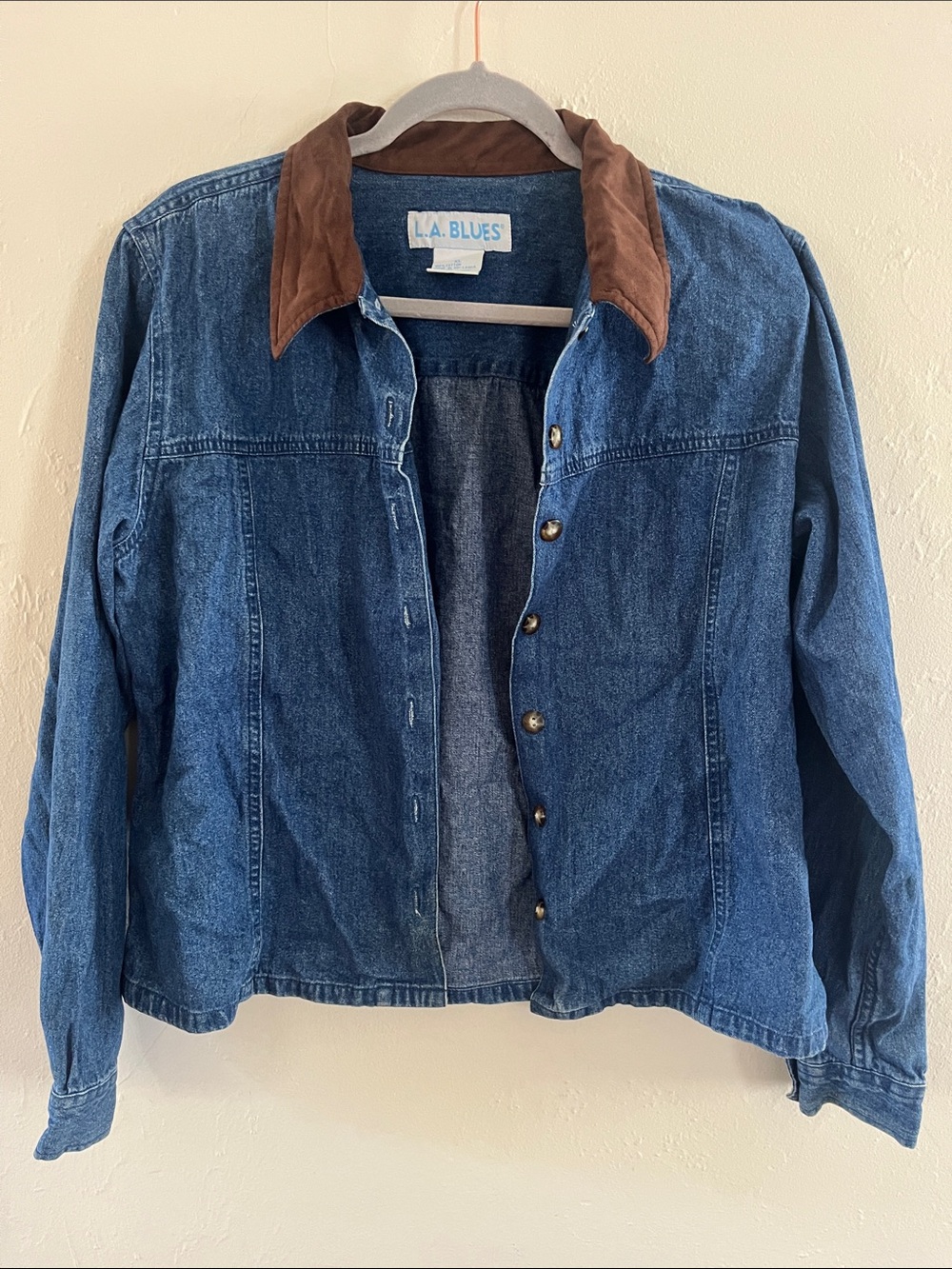 L.A. Blues Blue Denim Barn Chore Jacket with Brown Corduroy Collar